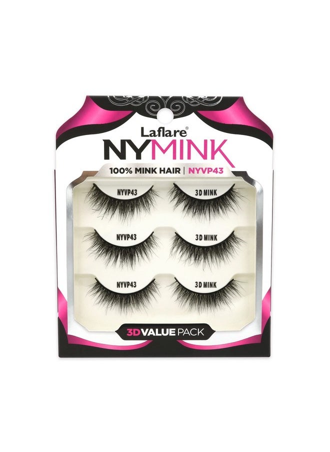 Laflare - 3D Ny Mink Eyelashes Multipack 100% Real Mink Hair Lashes Luxury Makeup Natural Light Trendy Variety Reusable 3 Pairs Value Pack (Nyvp43) - Image 1