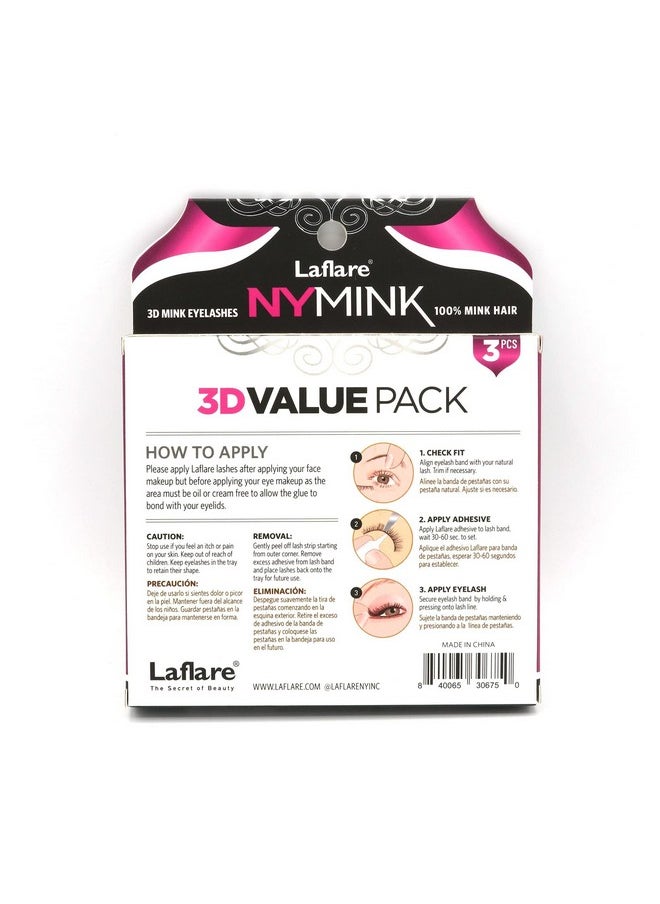 Laflare - 3D Ny Mink Eyelashes Multipack 100% Real Mink Hair Lashes Luxury Makeup Natural Light Trendy Variety Reusable 3 Pairs Value Pack (Nyvp43) - Image 1