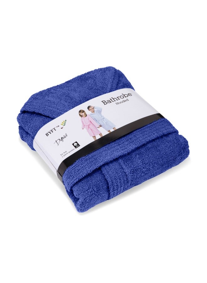 Daffodil (Navy Blue) Premium 6 yr Kids Hooded Bathrobe 100% Terry Cotton, Highly Absorbent and Quick dry, Hotel and Spa Quality Bathrobe for Boy and Girl-400 Gsm