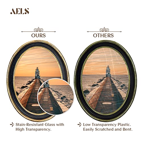 AELS 5x7 Inch Vintage Picture Frame, Elegant Antique Photo Frames with Glass Front, Photo Display, Tabletop Wall Hanging, Gift Ideas, Black Oval with Gold Trim - Image 3
