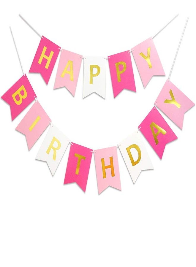 Letjolt Roseo Pink Happy Birthday Banner Signs Golden Sparkle Funny Birthday Party Supplies for Girls Party Decorations Nursery Decorations 13 Pieces - Image 1
