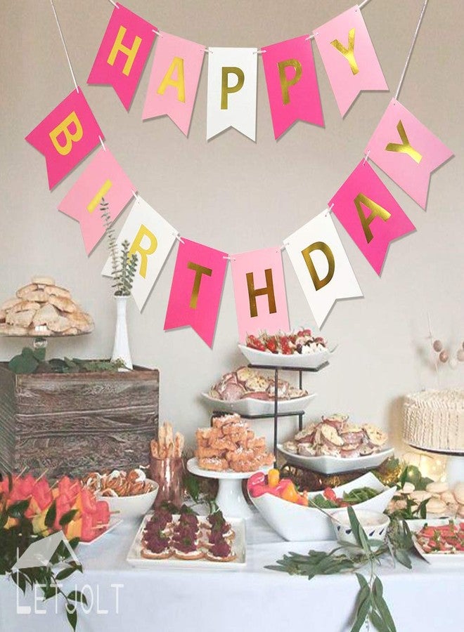 Letjolt Roseo Pink Happy Birthday Banner Signs Golden Sparkle Funny Birthday Party Supplies for Girls Party Decorations Nursery Decorations 13 Pieces - Image 2