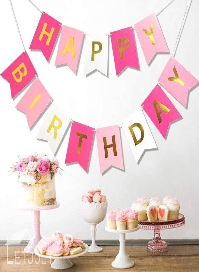 Letjolt Roseo Pink Happy Birthday Banner Signs Golden Sparkle Funny Birthday Party Supplies for Girls Party Decorations Nursery Decorations 13 Pieces - Image 3