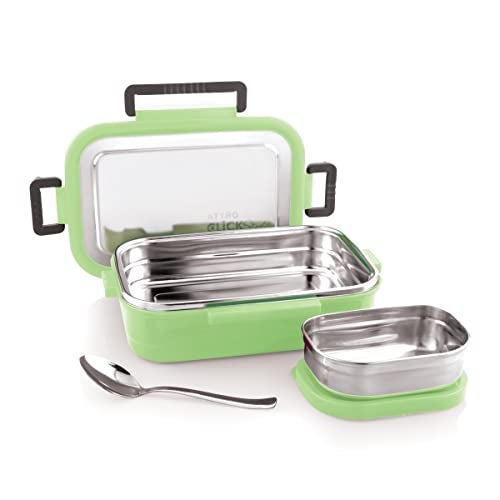Attro Click Style Stainless Steel Insulated Airtight Leak-Proof Lunch Box for Office, School, Picnic, 800 Ml - Green - Image 1
