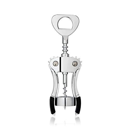 True Spiral Winged Corkscrew Wine Opener, Multi-Purpose Bottle Opener for Beers and Soft Drinks, Stainless Steel with Rubber Grip Wing Handle, for Bartenders, Home Bar, Kitchen, Restaurant, Silver - Image 1