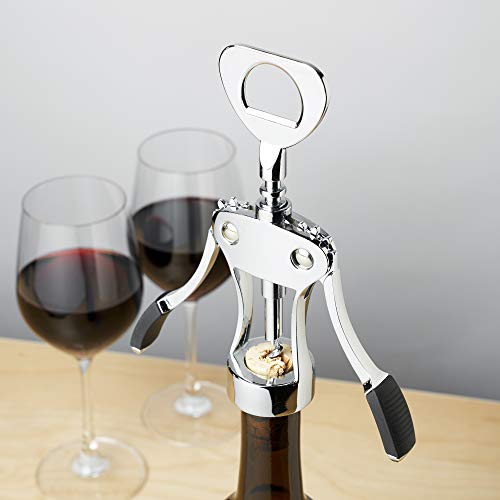 True Spiral Winged Corkscrew Wine Opener, Multi-Purpose Bottle Opener for Beers and Soft Drinks, Stainless Steel with Rubber Grip Wing Handle, for Bartenders, Home Bar, Kitchen, Restaurant, Silver - Image 4