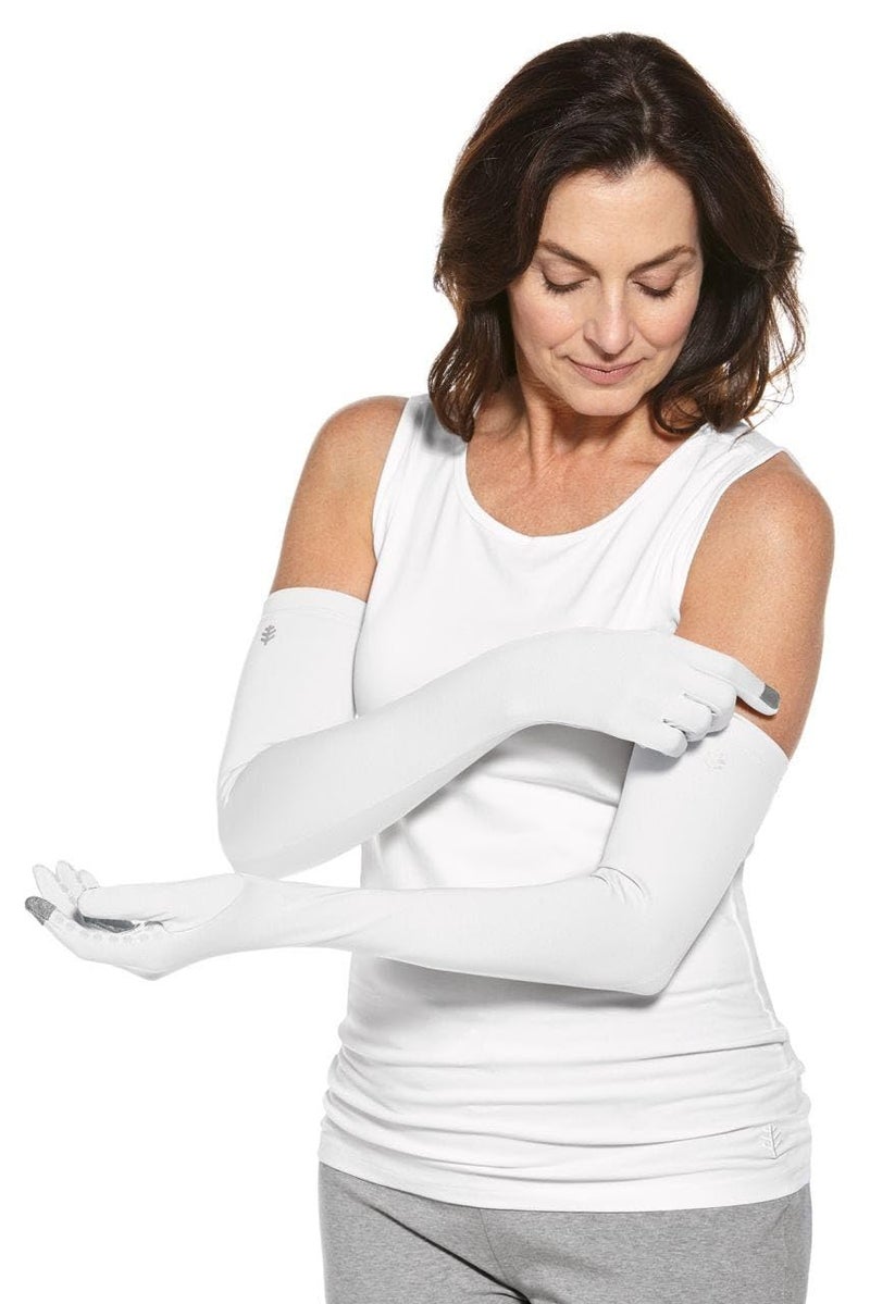 Coolibar UPF 50+ Men's Women's Culebra UV Long Sun Gloves - Sun Protective (Medium- White) - Image 1