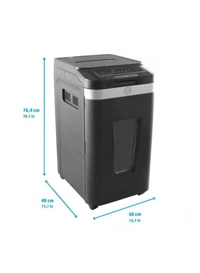HP Pro Shredder Auto 400MC Office Paper Shredder Machine, P-4 Security, Micro Cut, 400 Sheets, 53L Bin - 2823 Black - Image 5