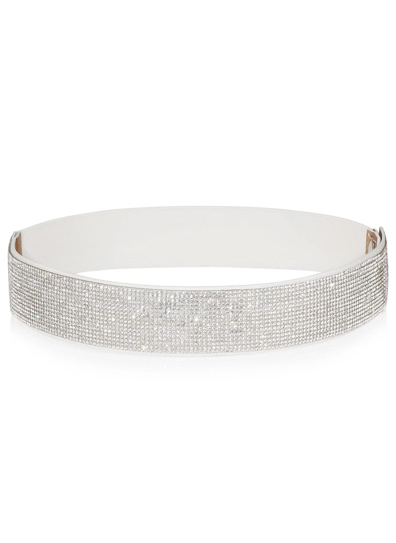 Excefore - Rhinestone Elastic PU Leather Belt Shiny Crystal Stretch Waist Belt Wide Waist Band for Women Dress - Image 1