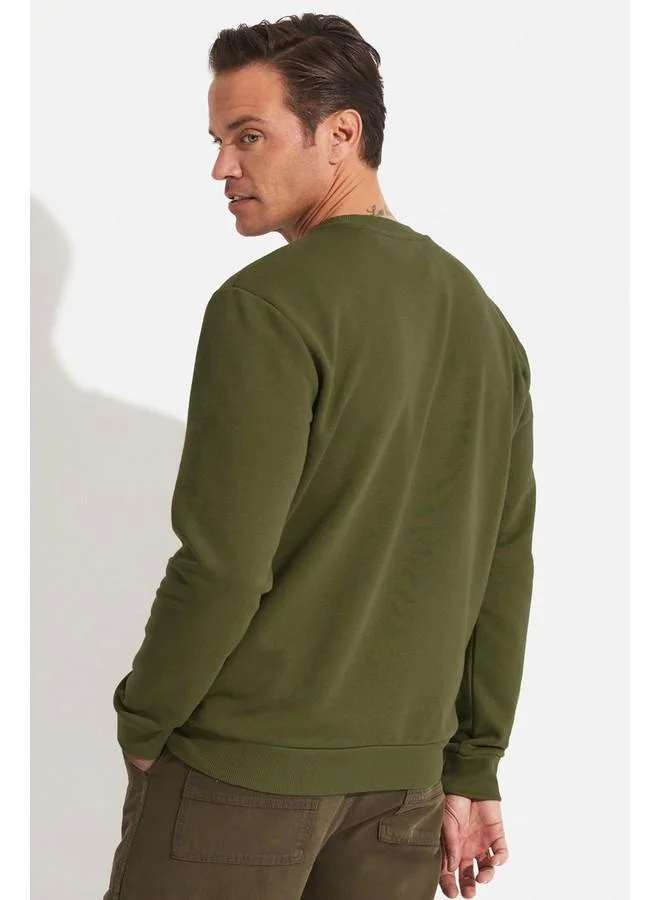 JUNE June Men Regular Fit Basic Crew Neck Sweatshirt Khaki