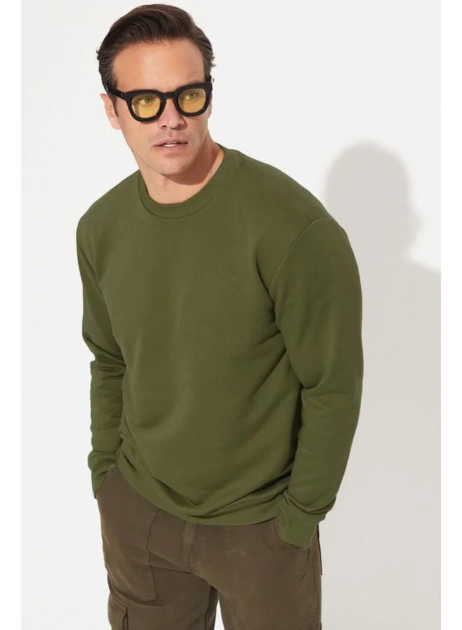 JUNE June Men Regular Fit Basic Crew Neck Sweatshirt Khaki
