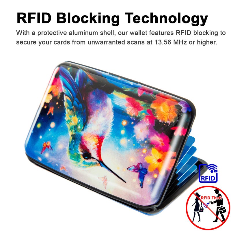 Kaabao Credit Card Holder Small RFID Blocking Wallet Business Metal Slim Mini Aluminum Hard Case for Women Men (Butterfly Hummingbird) - Image 2