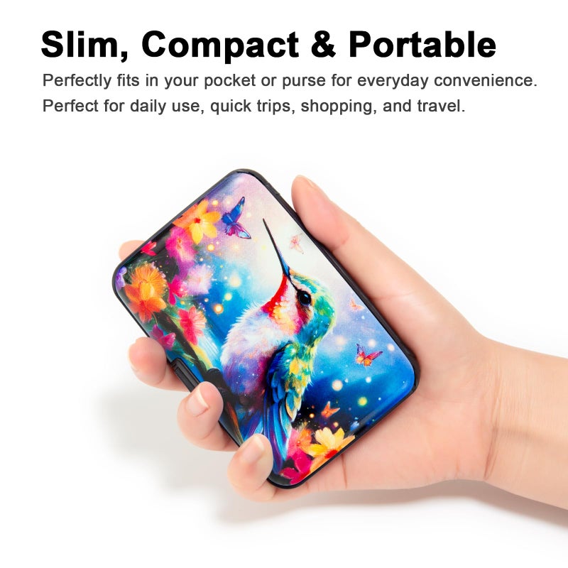 Kaabao Credit Card Holder Small RFID Blocking Wallet Business Metal Slim Mini Aluminum Hard Case for Women Men (Butterfly Hummingbird) - Image 4