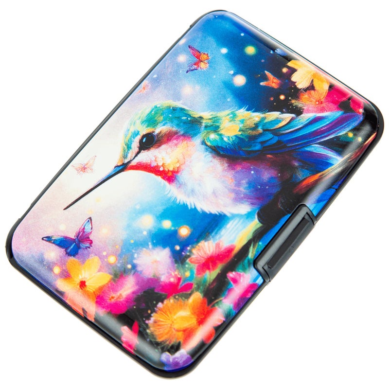 Kaabao Credit Card Holder Small RFID Blocking Wallet Business Metal Slim Mini Aluminum Hard Case for Women Men (Butterfly Hummingbird) - Image 1