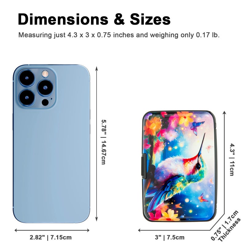 Kaabao Credit Card Holder Small RFID Blocking Wallet Business Metal Slim Mini Aluminum Hard Case for Women Men (Butterfly Hummingbird) - Image 3