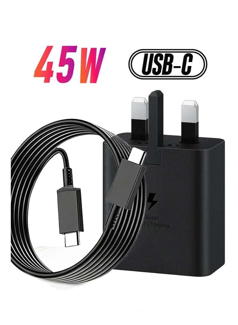 نيكور شحن فائق السرعة بقوة 45 واط لهواتف Samsung Galaxy S26Ultra/S26+/S26/S25/S25+/S25Ultra/S24/S24Ultra/S23/S22/A55/A54/A15/A14، شاحن USB-C فائق السرعة مع كابل شحن N20 USB Type-C بطول 2 متر - Image 1