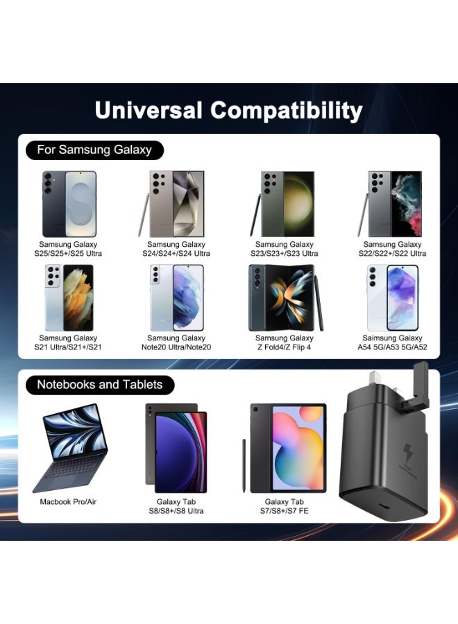 نيكور شحن فائق السرعة بقوة 45 واط لهواتف Samsung Galaxy S26Ultra/S26+/S26/S25/S25+/S25Ultra/S24/S24Ultra/S23/S22/A55/A54/A15/A14، شاحن USB-C فائق السرعة مع كابل شحن N20 USB Type-C بطول 2 متر - Image 2