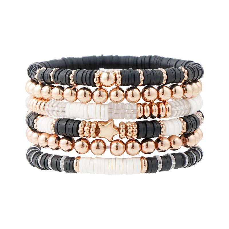 GOOJIDS Surfer Heishi Clay Bead Bracelets for Women Bohemian Stackable Gold Plated Beaded Stretch Bracelets Elastic Layering Friendship Bracelets Set Boho Jewelry - Image 1