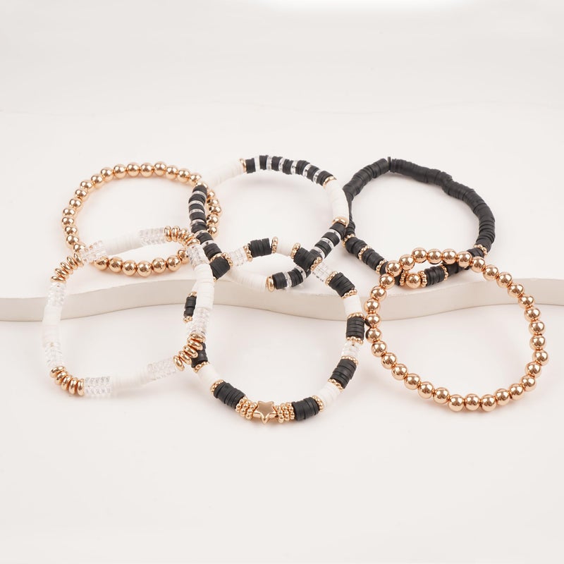 GOOJIDS Surfer Heishi Clay Bead Bracelets for Women Bohemian Stackable Gold Plated Beaded Stretch Bracelets Elastic Layering Friendship Bracelets Set Boho Jewelry - Image 3