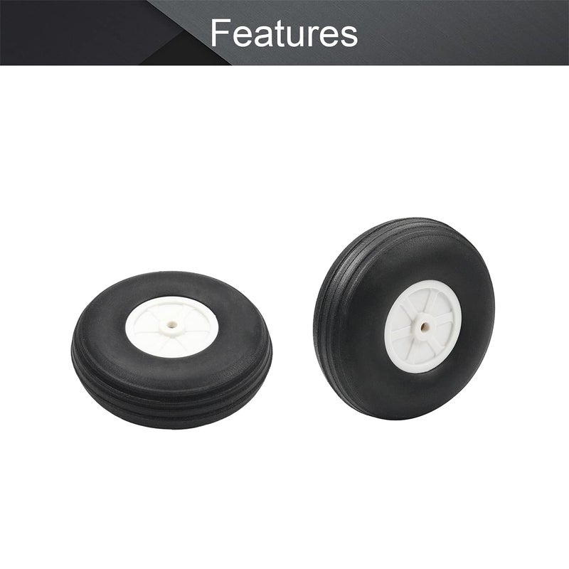 Fielect 3 inch RC Model Airplane Super Light Sponge Tire Tail Wheel Tire and Wheel Sets for RC Car Airplane PU Sponge Tire with Plastic Hub 2 Pcs - Image 3