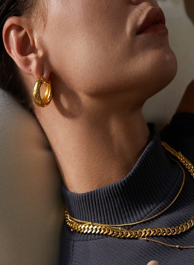 FRUMOS 18K Gold Plated Chunky Hoop Earrings for Women Fashion Thick Gold Hoops Earrings Set Jewelry for girls Birthday Christmas Gifts (Double loop winding hoop) - Image 4