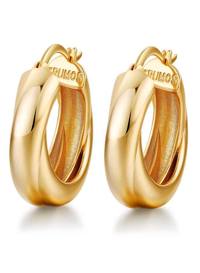 FRUMOS 18K Gold Plated Chunky Hoop Earrings for Women Fashion Thick Gold Hoops Earrings Set Jewelry for girls Birthday Christmas Gifts (Double loop winding hoop) - Image 1