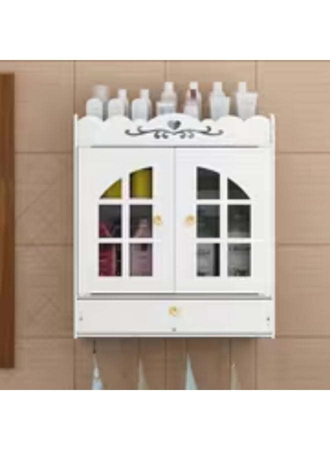 إيروريكس خزانة تخزين حمام معلقة على الحائط بباب مقاوم للغبار ودرج – تركيب بدون حفر وتصميم موفر للمساحة لمستحضرات التجميل والأدوات الصحية - Image 4