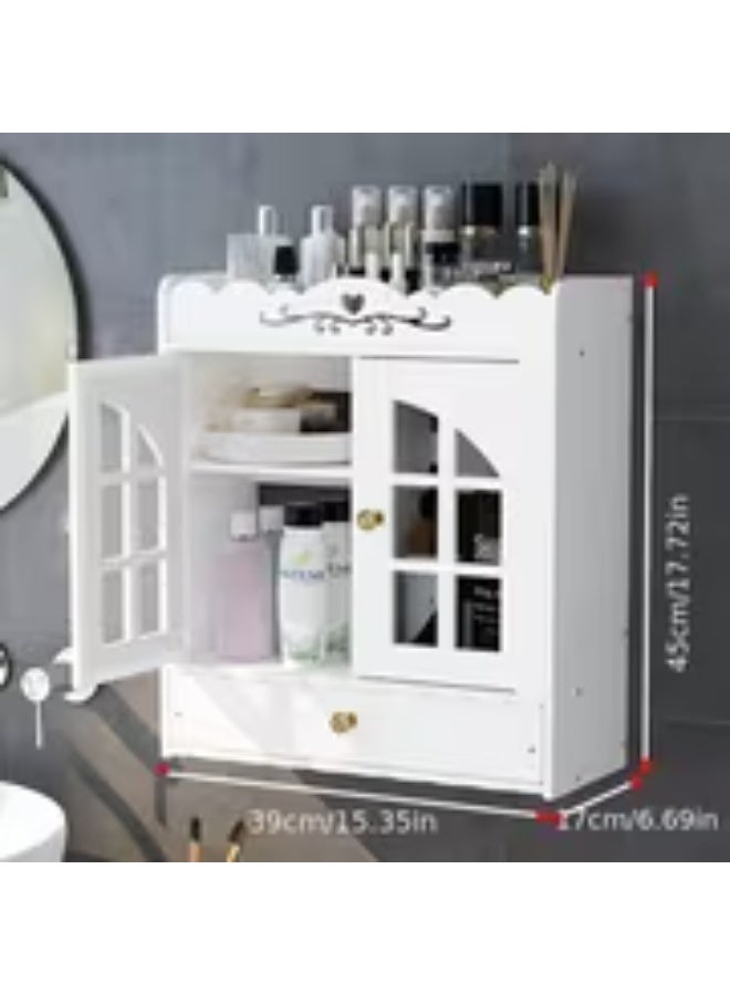 إيروريكس خزانة تخزين حمام معلقة على الحائط بباب مقاوم للغبار ودرج – تركيب بدون حفر وتصميم موفر للمساحة لمستحضرات التجميل والأدوات الصحية - Image 5