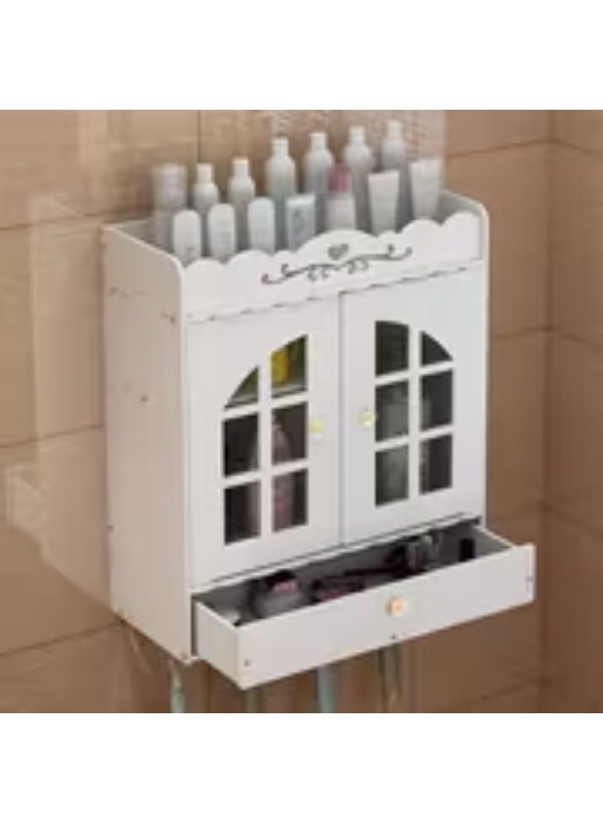 إيروريكس خزانة تخزين حمام معلقة على الحائط بباب مقاوم للغبار ودرج – تركيب بدون حفر وتصميم موفر للمساحة لمستحضرات التجميل والأدوات الصحية - Image 3