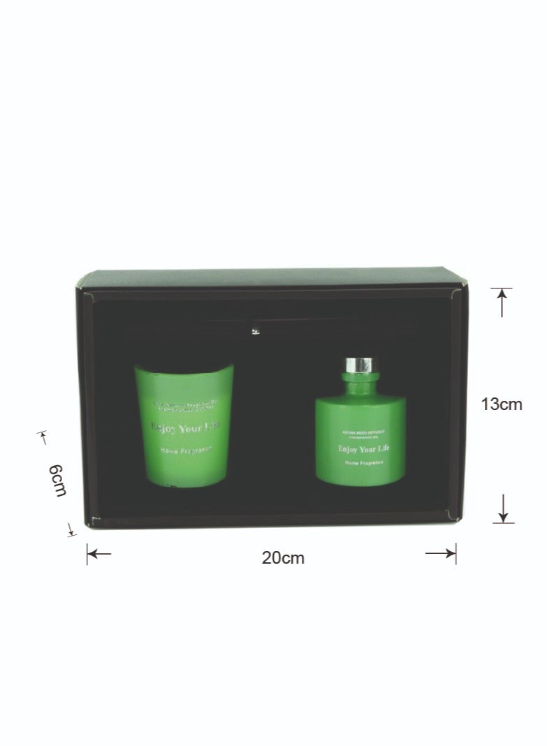 بابازام مجموعة شموع معطرة برائحة العلاج العطري مع زيت عطري و6 قطع من العصي مغلفة بشكل جميل ومثالية كهدية لعيد الميلاد والذكرى السنوية أخضر 20x13x6 سم  - Image 1