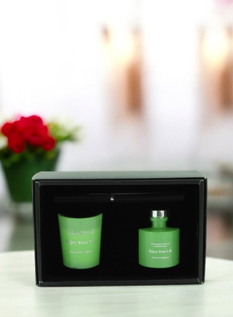 بابازام مجموعة شموع معطرة برائحة العلاج العطري مع زيت عطري و6 قطع من العصي مغلفة بشكل جميل ومثالية كهدية لعيد الميلاد والذكرى السنوية أخضر 20x13x6 سم  - Image 5