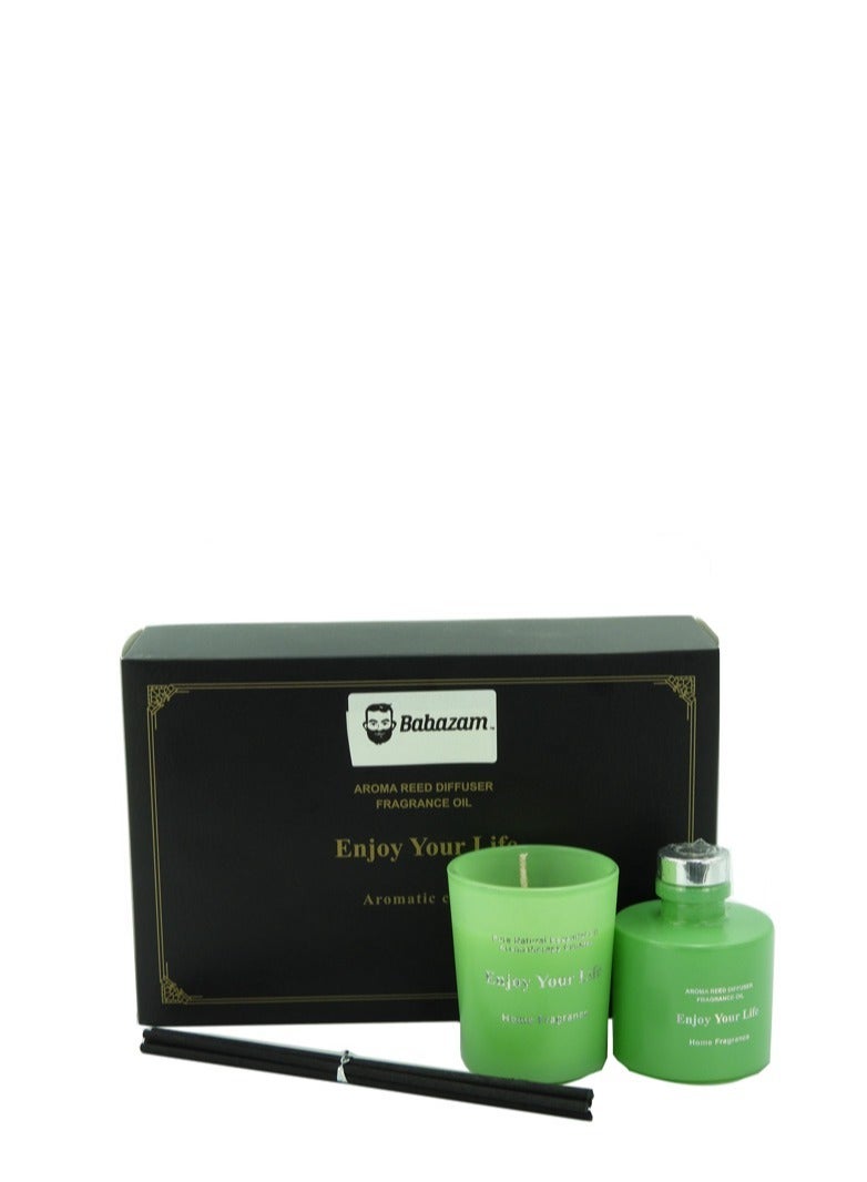 بابازام مجموعة شموع معطرة برائحة العلاج العطري مع زيت عطري و6 قطع من العصي مغلفة بشكل جميل ومثالية كهدية لعيد الميلاد والذكرى السنوية أخضر 20x13x6 سم  - Image 4