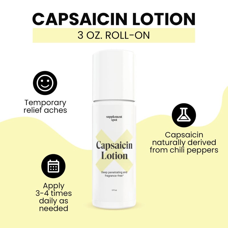 Supplement Spot Capsaicin Lotion  Cream for Muscles  Joints  Deep Penetrating Roll On w0075 Capsaicin Cream  3 oz - Image 2