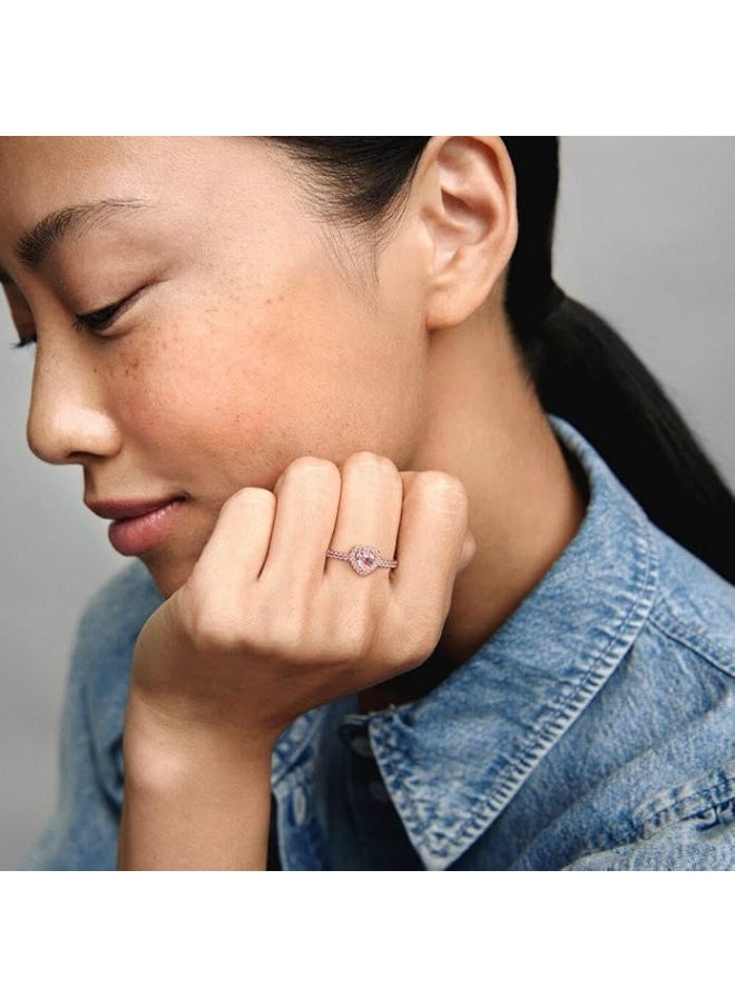 PANDORA Pandora Timeless 14k Rose Gold Plating Sparkling Elevated Heart Ring for Women 188421C04  - Image 2