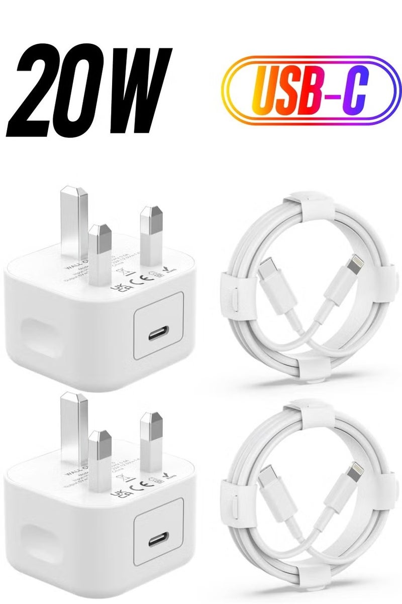 Anmi Anmi 2Pack 20W PD USB C Power Adapter with 2Pack Fast Charging Cabe, USB C PD Wall Charger Plug and 2m Charger Cable Compatible iPhone14 13 12 11 Pro/Pro Max/Plus