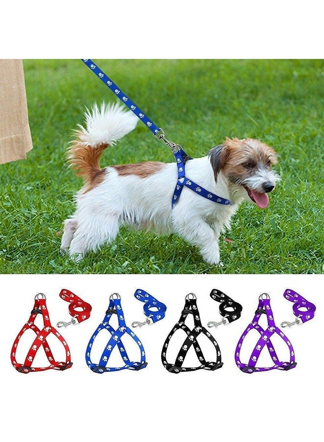 Nylon Adjustable Leash With Harness Set Printed Nylon Puppy Harness For Small & Medium Dogs (0.5 Inch), Pack In 1 Harness & 1 Lesh (Blue) - Image 1