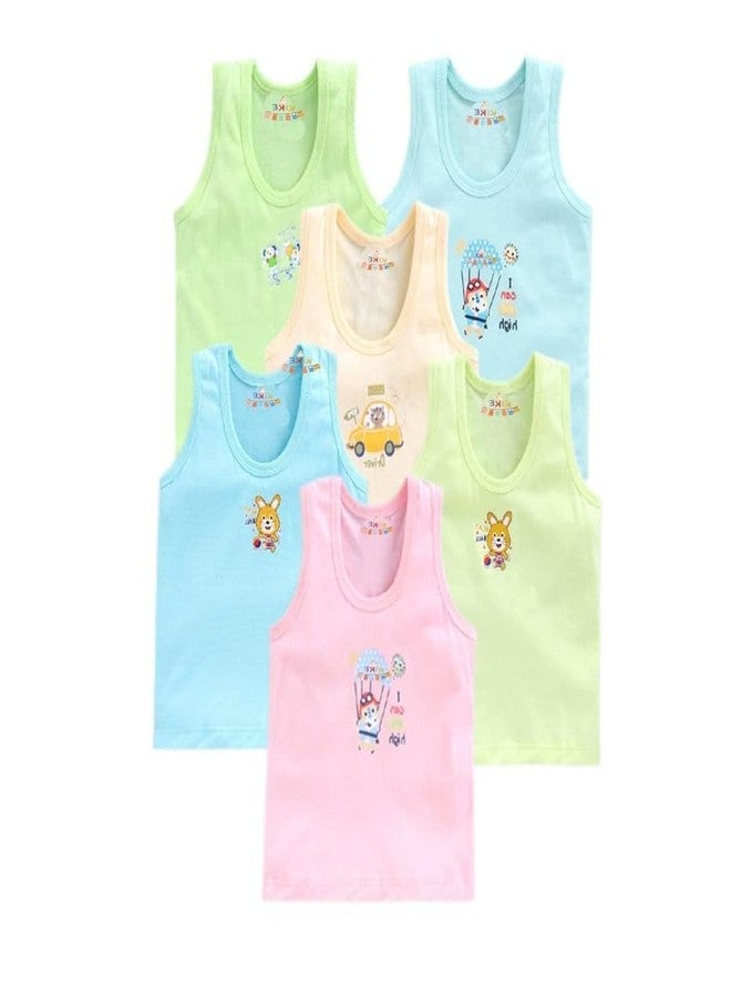 Hivata New Born Baby Boys Girls Soft Cotton Printed Inner Wear for Infants Sando Camisole Baniyan Multicolor Vest (1-6 Years) Pack of 6pc (4-5 Years) - Image 1