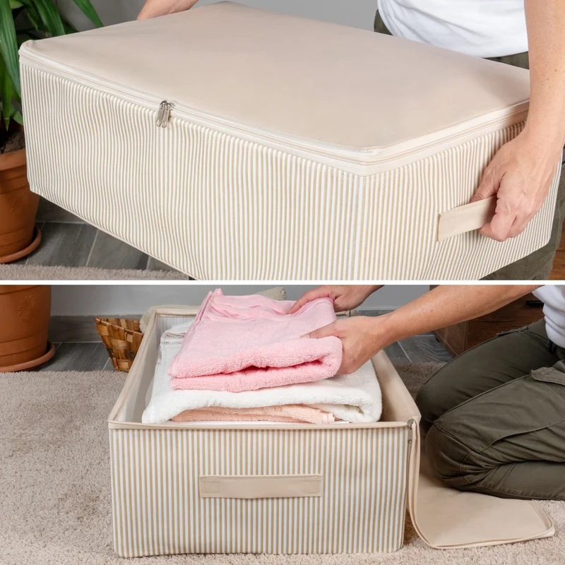 Nacarev 5 Pieces Large Size Line Pattern Printed Gray Bed Base Organizer Storage Bag Set 60X40X20 cm