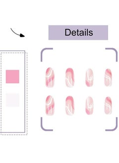 Excefore Acrylic Nails, Fake Nails Medium Length Press on White Pink Abstract Cute Coffin False with Glue, Stick Art Manicure Decoration, Glossy Nude 24Pcs  - Image 3