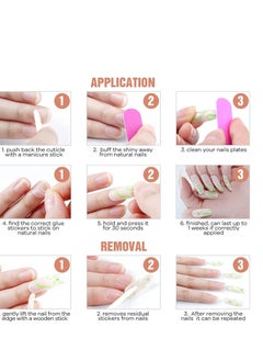 Excefore Acrylic Nails, Fake Nails Medium Length Press on White Pink Abstract Cute Coffin False with Glue, Stick Art Manicure Decoration, Glossy Nude 24Pcs  - Image 2
