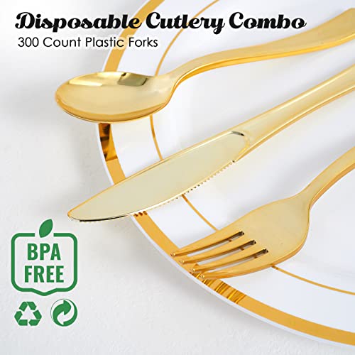 FOCUSLINE 300 Pack Disposable Gold Plastic Forks, Solid and Durable Plastic Cutlery Forks, Heavy Duty Disposable Utensil Silverware for Catering, Parties, Dinners, Weddings - Image 5