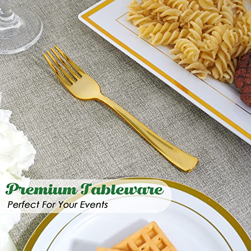 FOCUSLINE 300 Pack Disposable Gold Plastic Forks, Solid and Durable Plastic Cutlery Forks, Heavy Duty Disposable Utensil Silverware for Catering, Parties, Dinners, Weddings - Image 4