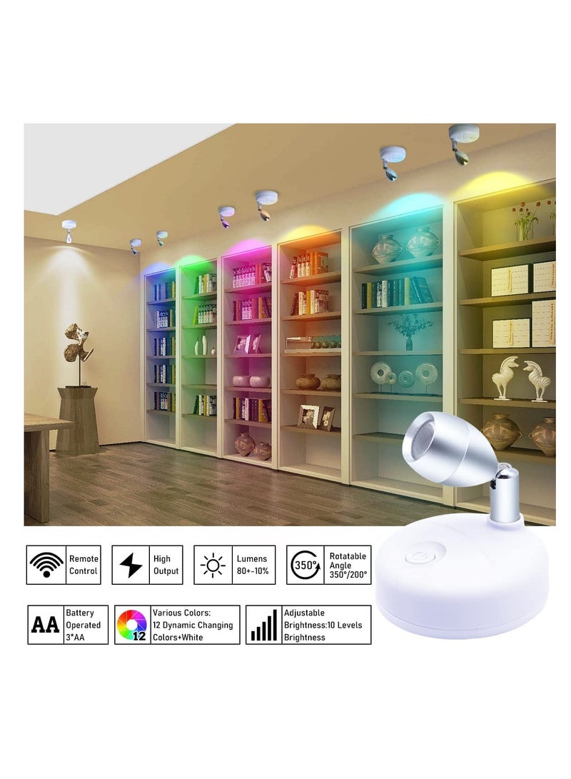 SYOSI 2 Pieces RGB Wireless LED Spotlight with Remote 13 Color Spotlight Battery Operated Accent Lights Rotatable Light Head Stick on Wall Hallway for Painting Picture Artwork Closet(White) - Image 2