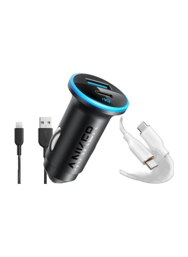 Anker USB C Car Charger Adapter, 52.5W Cigarette Lighter USB Charger, 323 Car Charger with 30W PowerIQ 3.0 Fast Charging for iPhone 17/16 Series, Samsung, Huawei, Xiaomi, Redmi, Vivo, Oppo & USB-C to USB-C Cable, 643 Cable 100W 6ft, USB 2.0 Type C Charging Cable Fast Charge for MacBook Pro/Air (M1/M2), iPad Pro/Air/Mini, Galaxy S25/S24/S23/S22, Pixel 8/7/6, Switch, and More (Cloud White) & Powerline II Lightning Cable (6ft), Probably The World's Most Durable Cable, MFi Certified for iPhone 14/14 Plus/14 Pro/14 Pro Max/13/12/11/X/8/8 Plus/7/7 Plus/6/6 Plus Series Bundle - Image 1