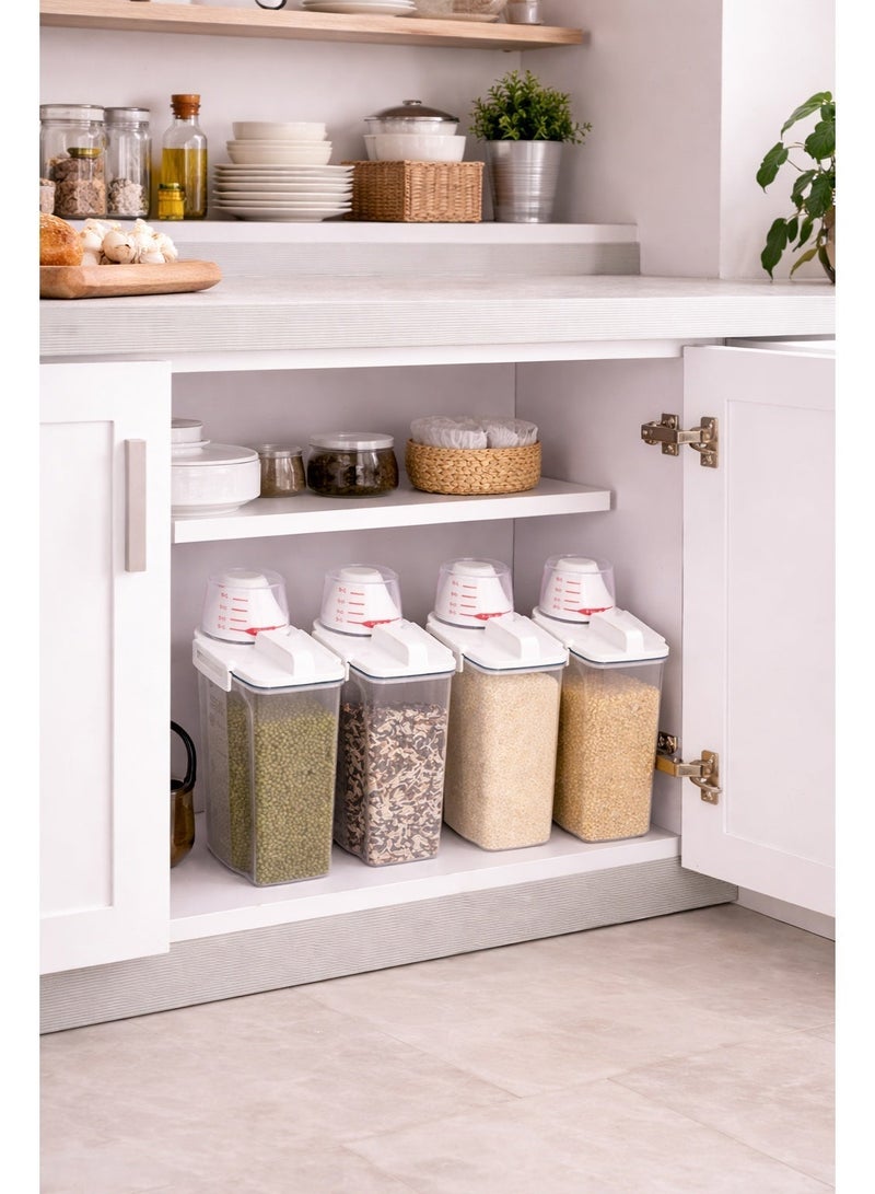 حاويات تخزين الحبوب والغذاء الجاف 4PCS ، منظم تخزين المطبخ البلاستيكي المثبت الهواء ، Bpa Free ، مع كأس القياس وأغطية القفل ، صندوق تخزين الأغذية الواضح للدقيق ، السكر ، الأرز - Image 2
