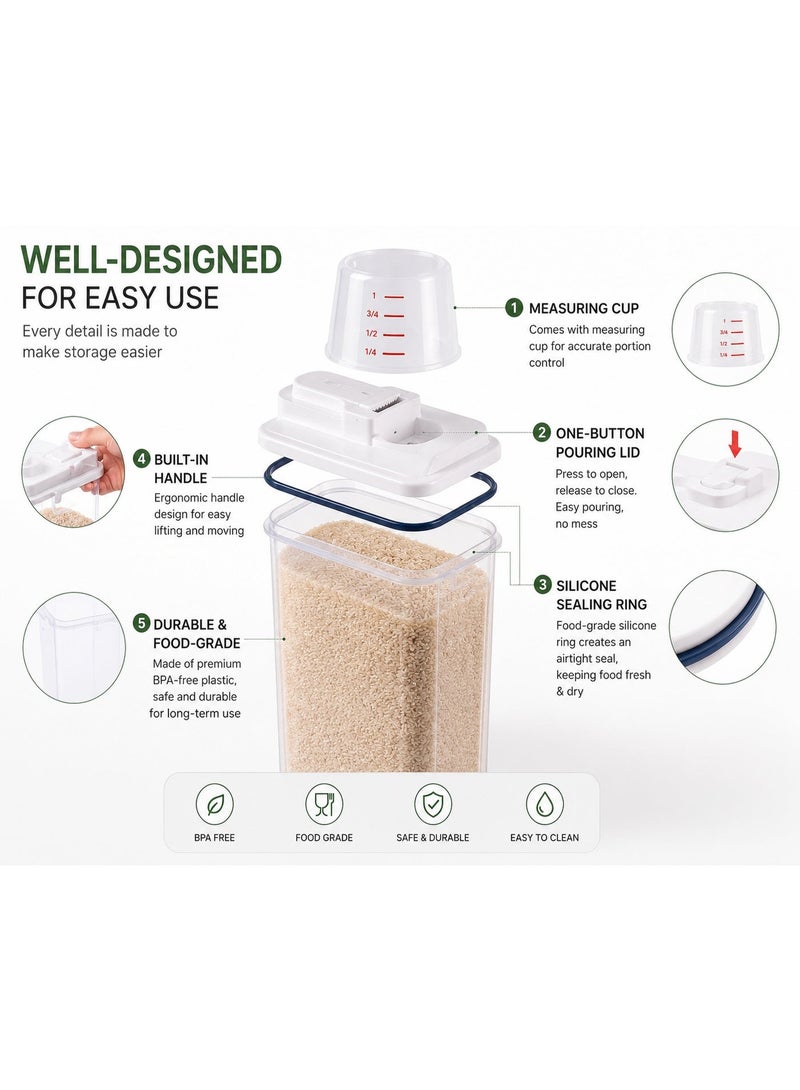 حاويات تخزين الحبوب والغذاء الجاف 4PCS ، منظم تخزين المطبخ البلاستيكي المثبت الهواء ، Bpa Free ، مع كأس القياس وأغطية القفل ، صندوق تخزين الأغذية الواضح للدقيق ، السكر ، الأرز - Image 5