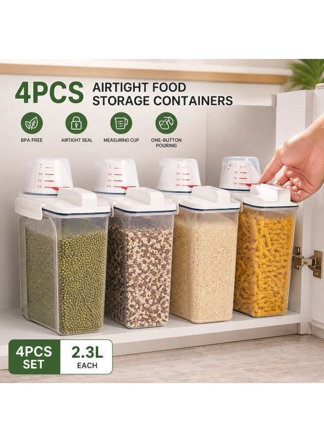 حاويات تخزين الحبوب والغذاء الجاف 4PCS ، منظم تخزين المطبخ البلاستيكي المثبت الهواء ، Bpa Free ، مع كأس القياس وأغطية القفل ، صندوق تخزين الأغذية الواضح للدقيق ، السكر ، الأرز - Image 1