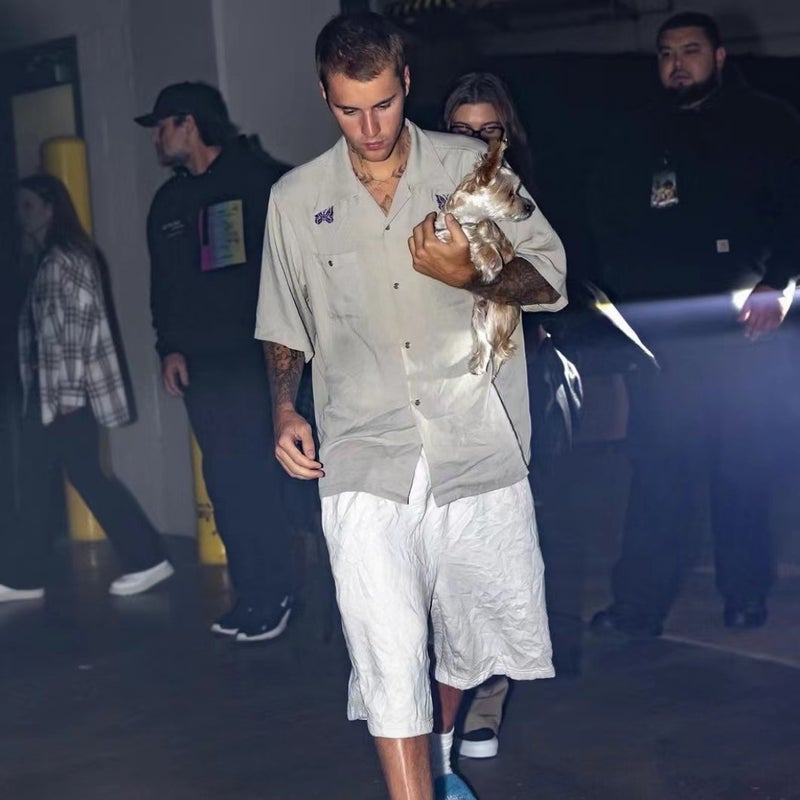 Needles track Butterfly Embroidered Shirt Short-sleeved Bieber Same Style Loose Half-sleeved Jacket for Men and Women Retro Style Apricot  - Image 4
