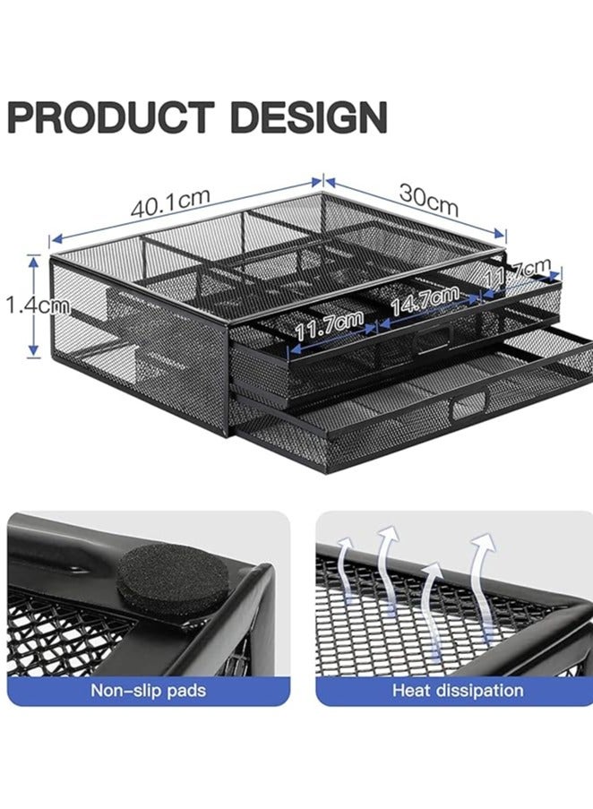 erorex Monitor Stand with 2 Storage Drawers - Metal Mesh Desk Organisers, Support Laptop, Notebook, PC, Monitor, Printer, Scanner up to 15 KG - Image 2