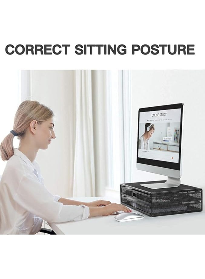 erorex Monitor Stand with 2 Storage Drawers - Metal Mesh Desk Organisers, Support Laptop, Notebook, PC, Monitor, Printer, Scanner up to 15 KG - Image 5